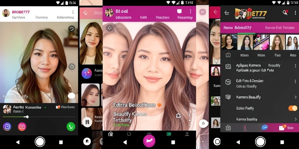 Antarmuka pengguna BROBET77 dengan fitur Kamera Beautify yang menarik.