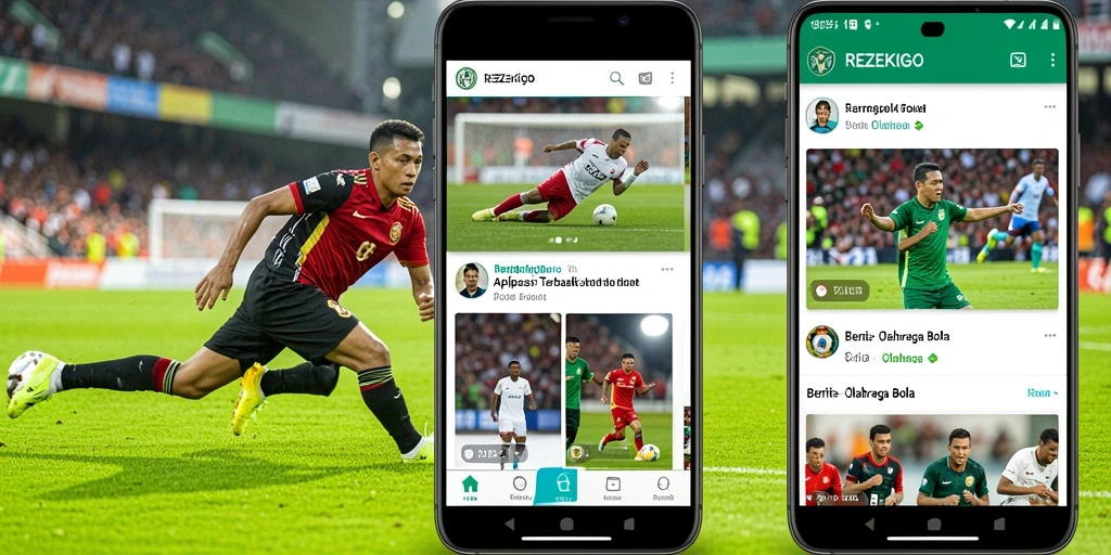 Antarmuka aplikasi REZEKIGO untuk berita olahraga bola.