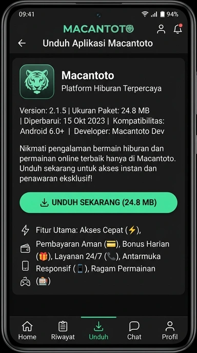 Tampilan halaman APK macantoto