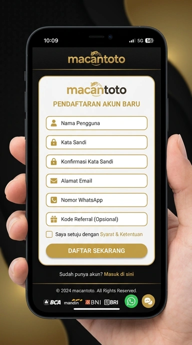 Tampilan halaman daftar macantoto