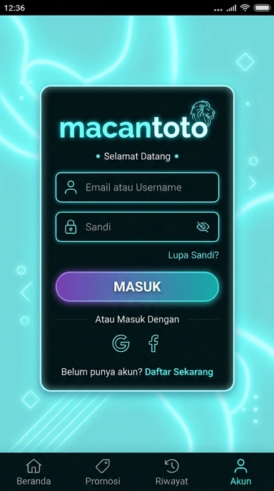 Tampilan halaman login macantoto